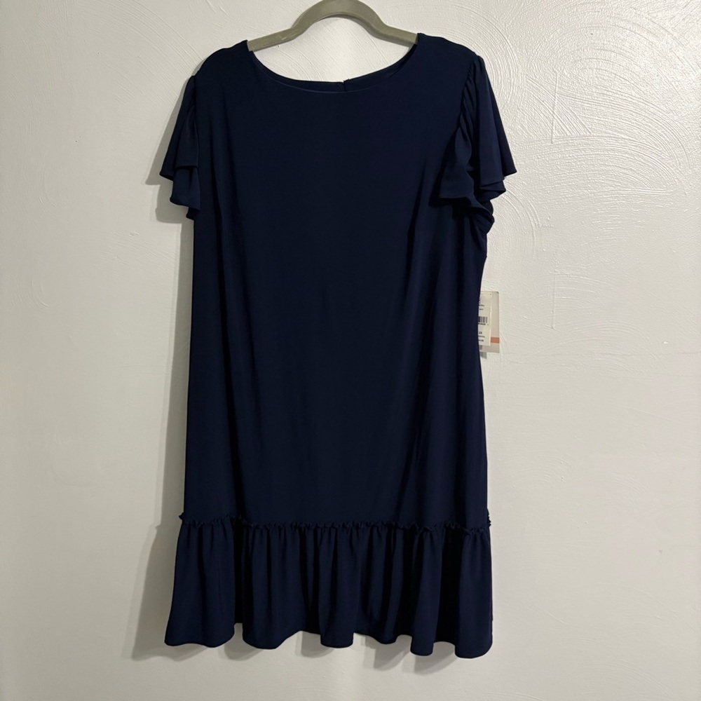 Julian Taylor Navy Blue Flutter Sleeve Ruffle Hem Shift Dress Plus Size 2X